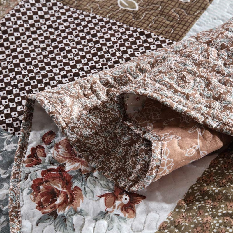 NEWLAKE Quilt Bedspread Sets-Checkered Floral Reversible Coverlet Set,Queen Size - Image 5